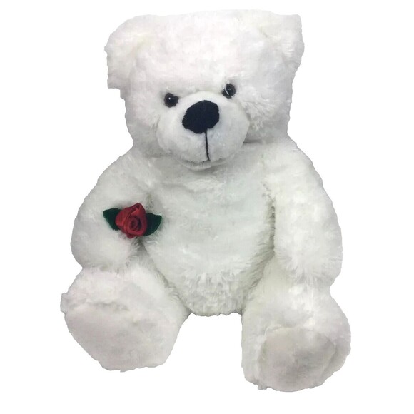 Dan Dee Collector's Choice White 18" Plush Bear Red Rose Flower Valentine's Day - Picture 1 of 10